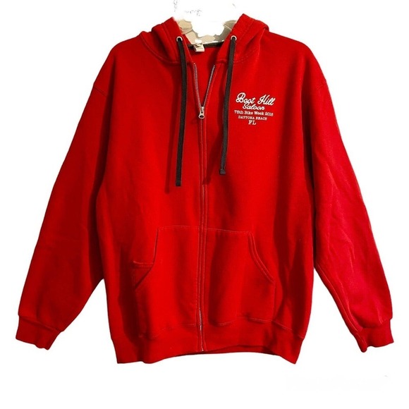 Boot Hill Saloon Large Sweatshirt Jacket Red Graphic Hooded 2016 Bike We… - Picture 1 of 6